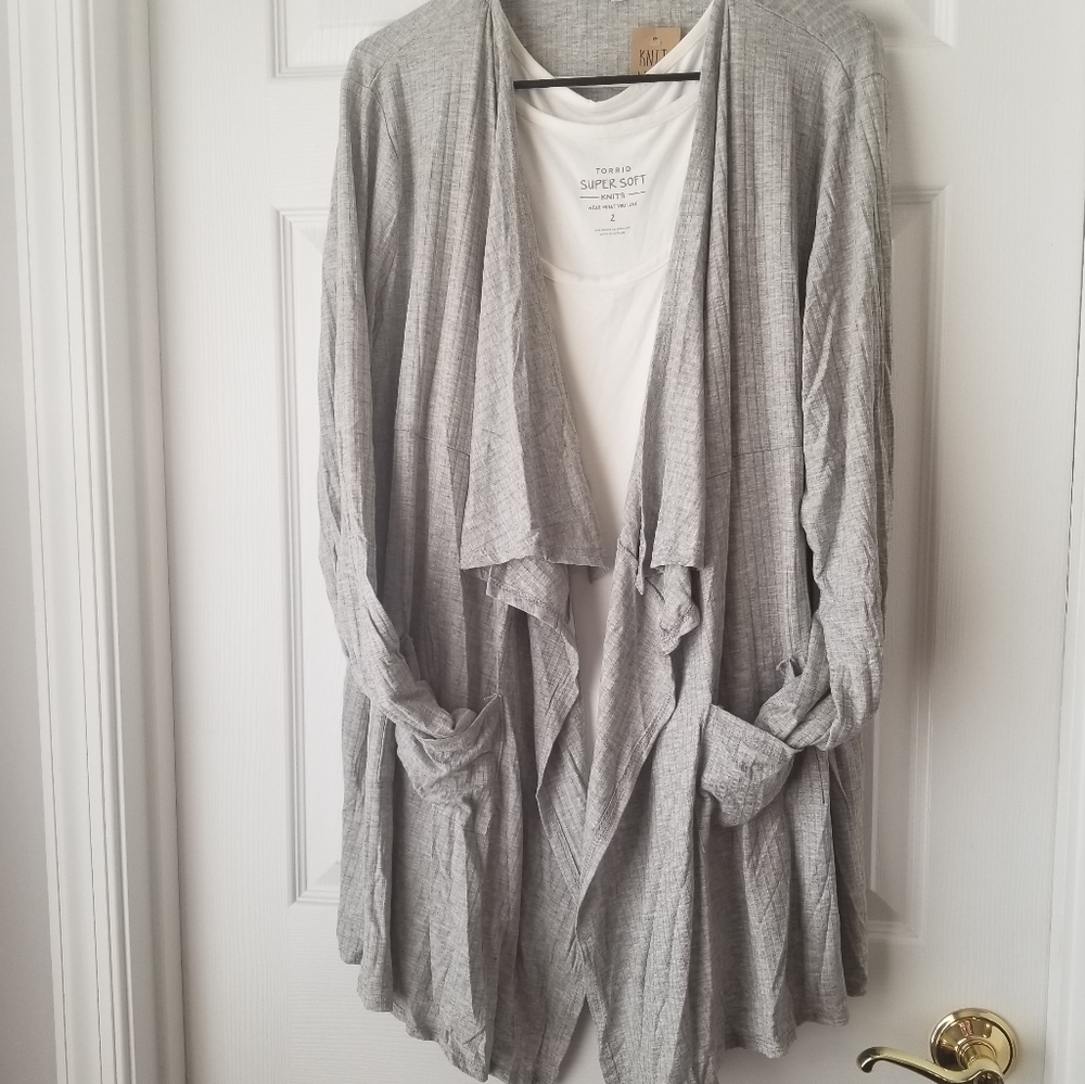 Sz 2x Ribbed Drape Cardigan Gray